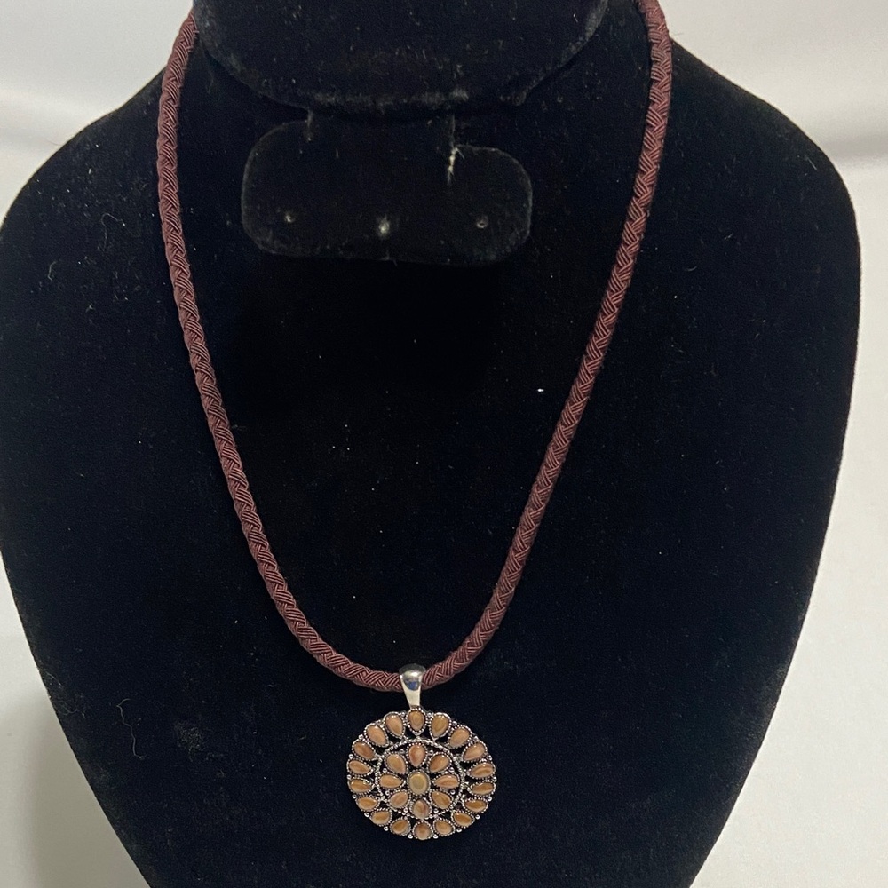 Chaps Rope Necklace with Brown Stone Medallion 18" Brown Rope Chain